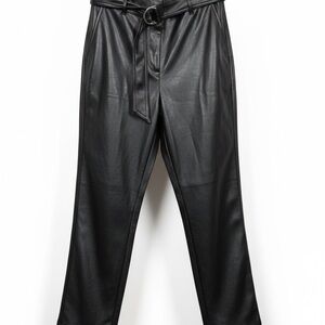LOFT Faux Leather Black Wide Leg Belted Pants